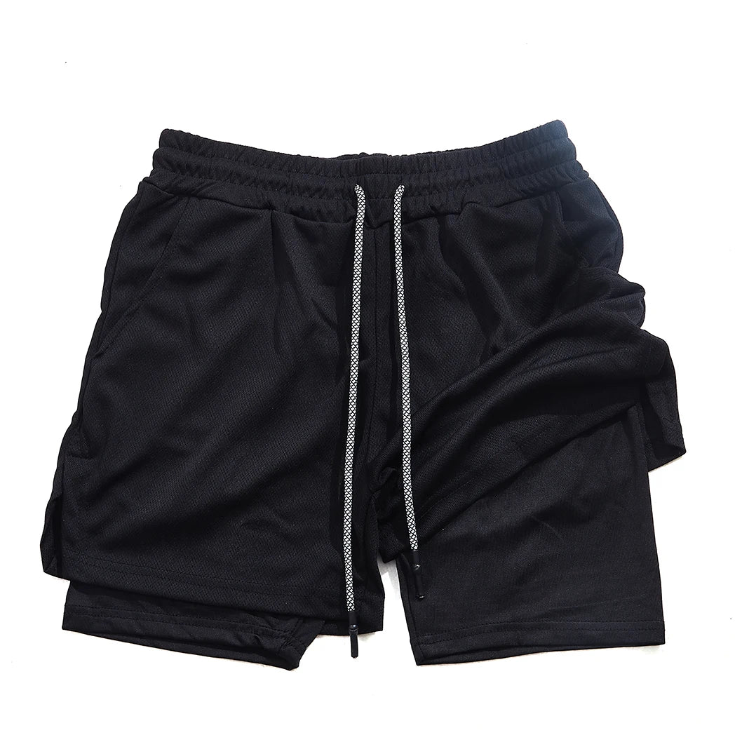 2025 Zipper Pockets 2 In 1 Double-layer Quick Dry NEW Men Fitness Bodybuilding Shorts Gym Workout Male Sportswear Jogger