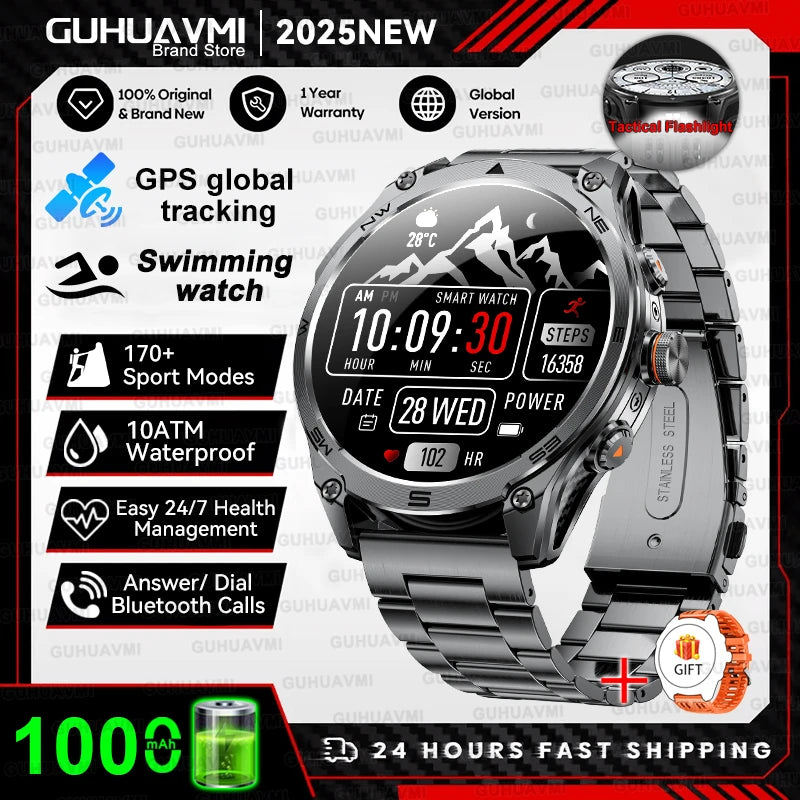 2025 New Military T-Rex 3 Ultra GPS Smart Watch 1000mAh Battery 10ATM Waterproof Compass Flashlight Sports trackr Smartwatch Men