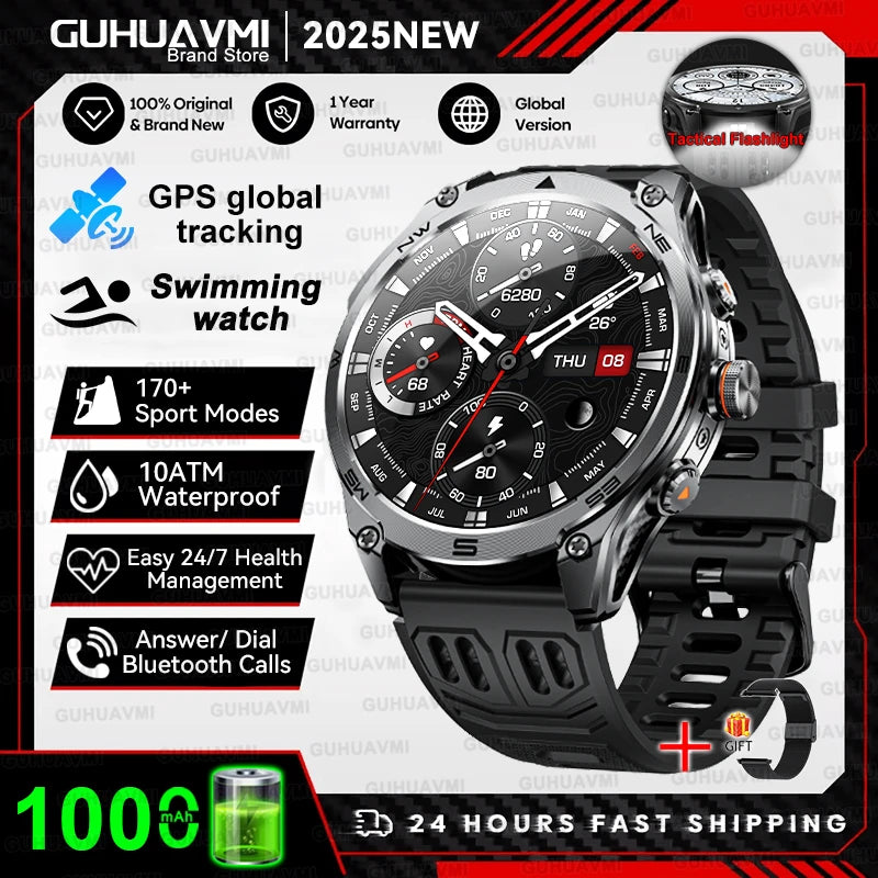 2025 New Military T-Rex 3 Ultra GPS Smart Watch 1000mAh Battery 10ATM Waterproof Compass Flashlight Sports trackr Smartwatch Men