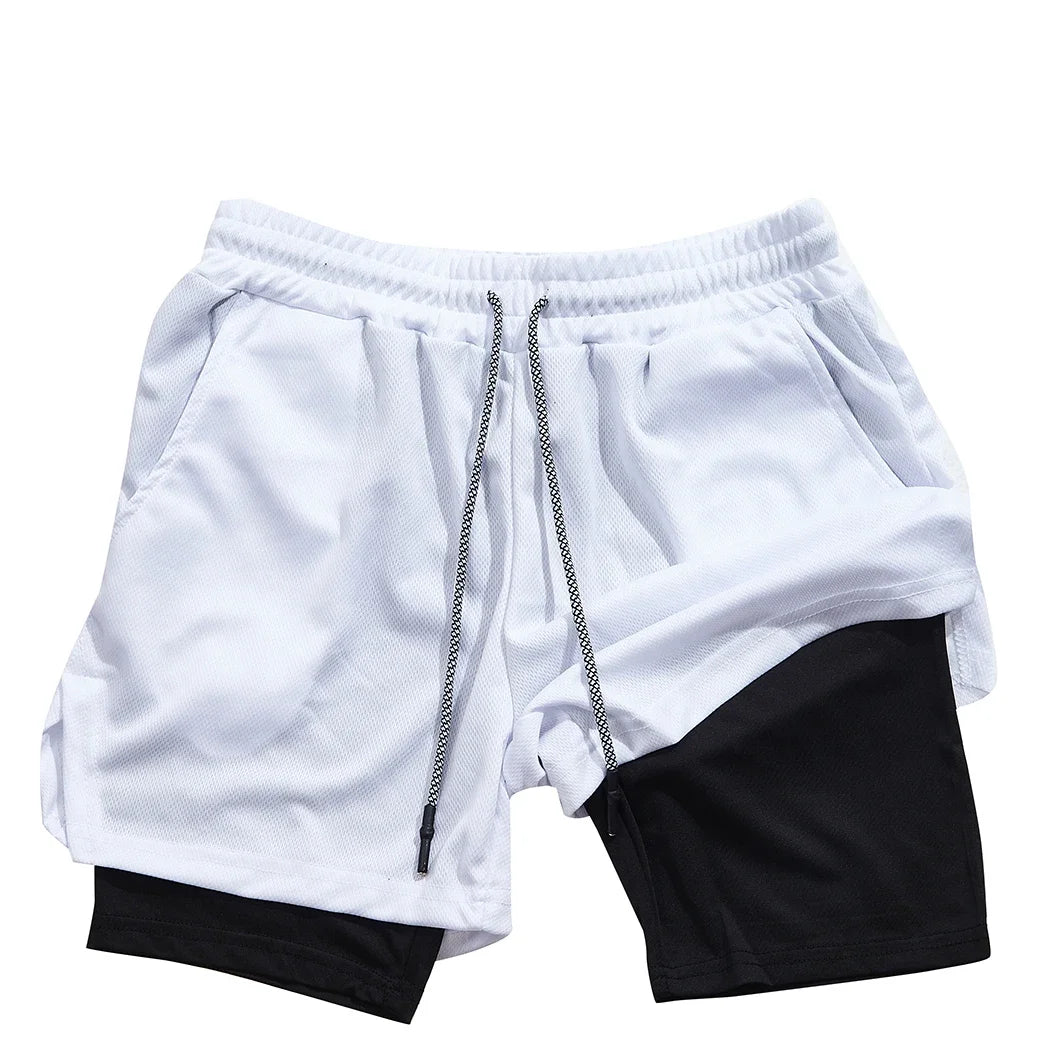 2025 Zipper Pockets 2 In 1 Double-layer Quick Dry NEW Men Fitness Bodybuilding Shorts Gym Workout Male Sportswear Jogger