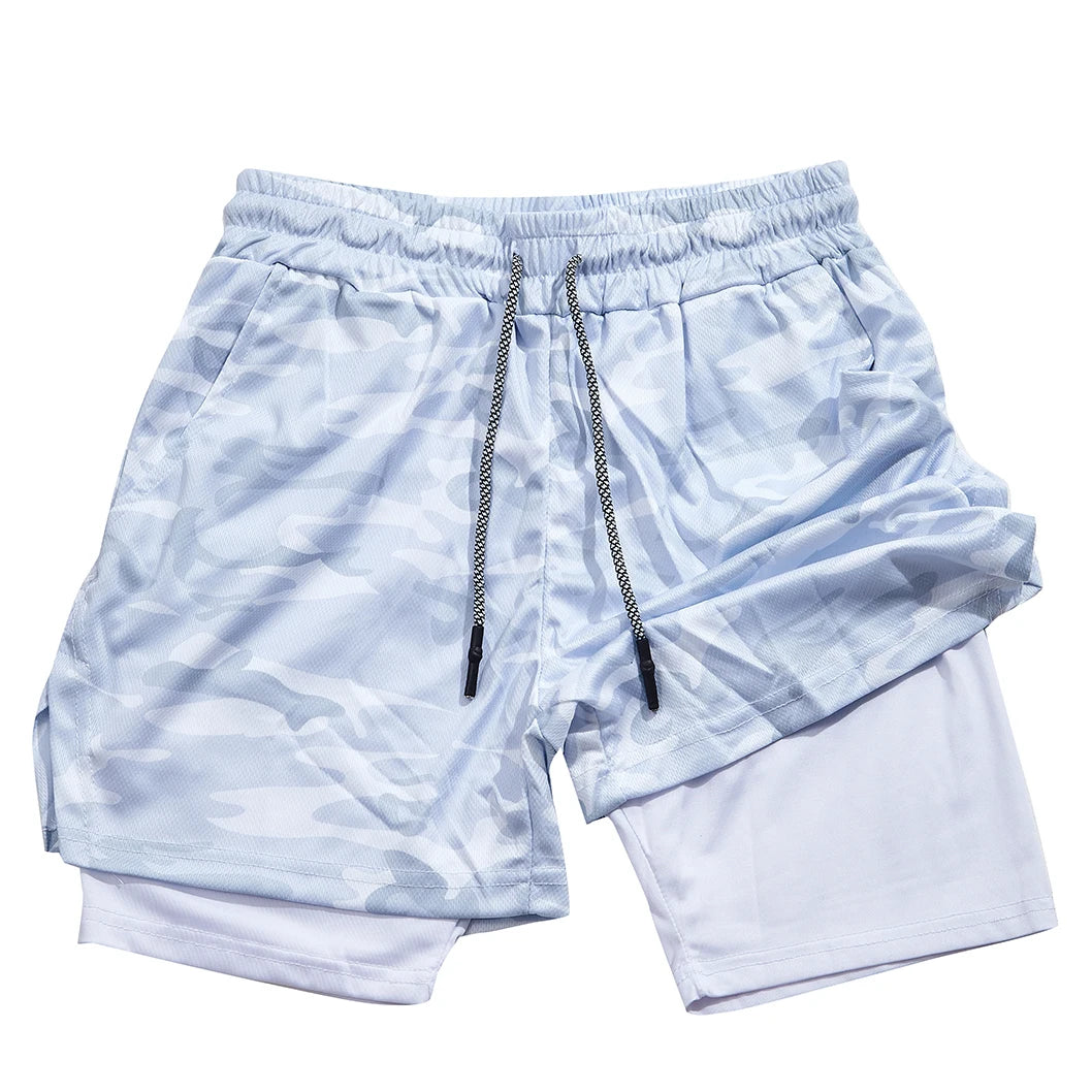 2025 Zipper Pockets 2 In 1 Double-layer Quick Dry NEW Men Fitness Bodybuilding Shorts Gym Workout Male Sportswear Jogger