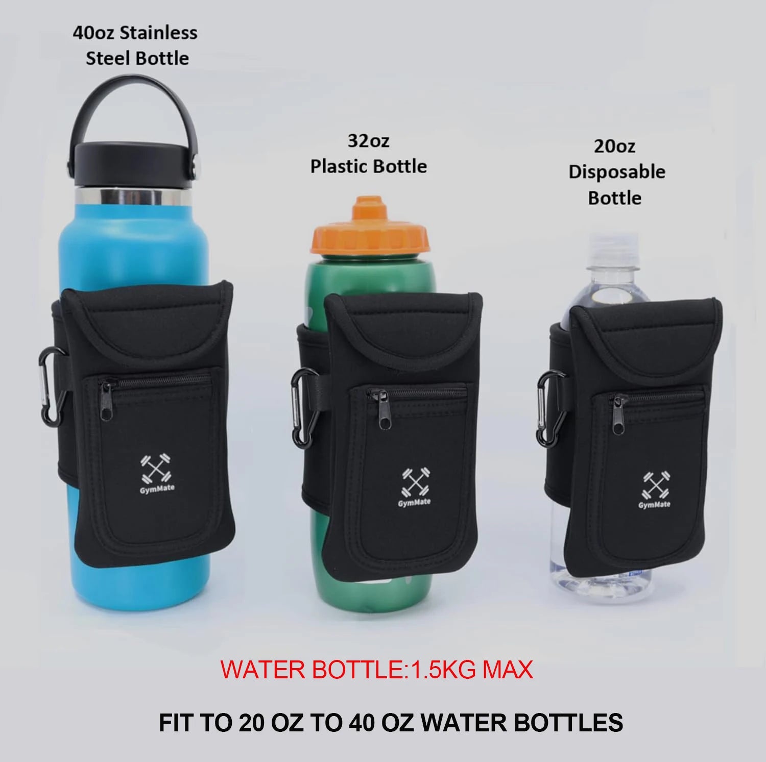 Universa Magnetic Gym Water Bottle Bag Holder Built-in Magnet for Easy Attachment to Metal Surface, Magnetic Bottle Sleeve Pouch