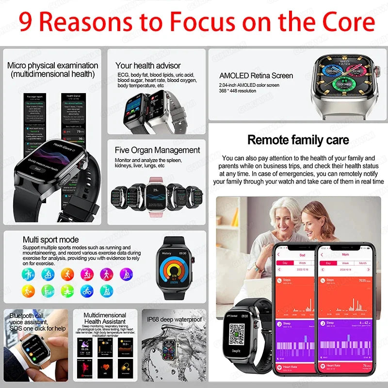 SmartWatch Voice Call Push reminder Physical examination Health Watch Blood Pressure UricAcid Blood Oxygen ECG Sport Smart watch