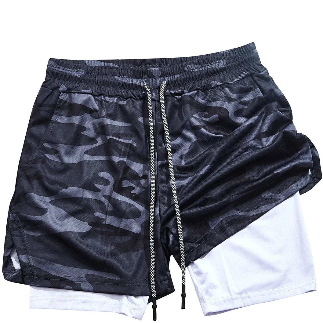2025 Zipper Pockets 2 In 1 Double-layer Quick Dry NEW Men Fitness Bodybuilding Shorts Gym Workout Male Sportswear Jogger